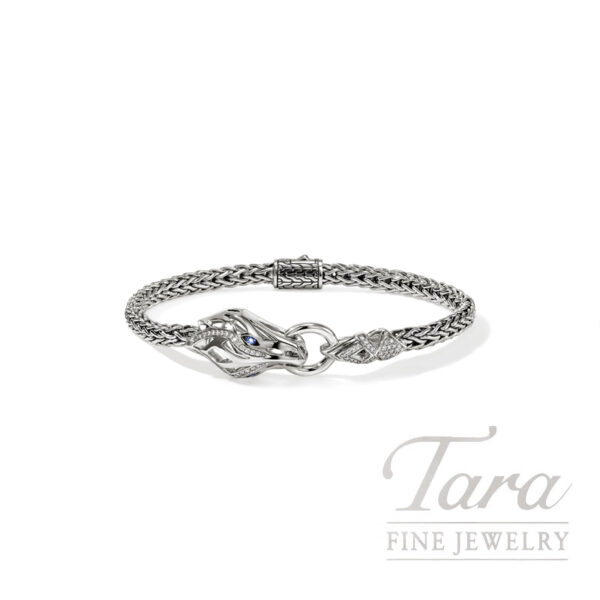 John Hardy Naga Bracelet, Sterling Silver, Diamonds, Blue Sapphire 4.4MM