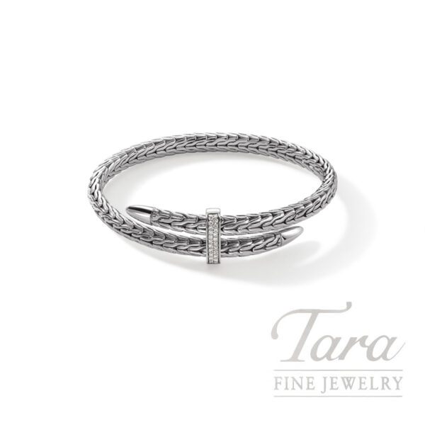 John Hardy Spear Flex Cuff, Sterling Silver, Diamonds, 5.5MM