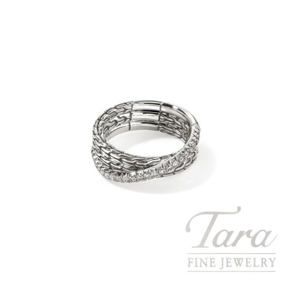 John Hardy Essential Pavé Crossover Ring, Sterling Silver, Diamonds