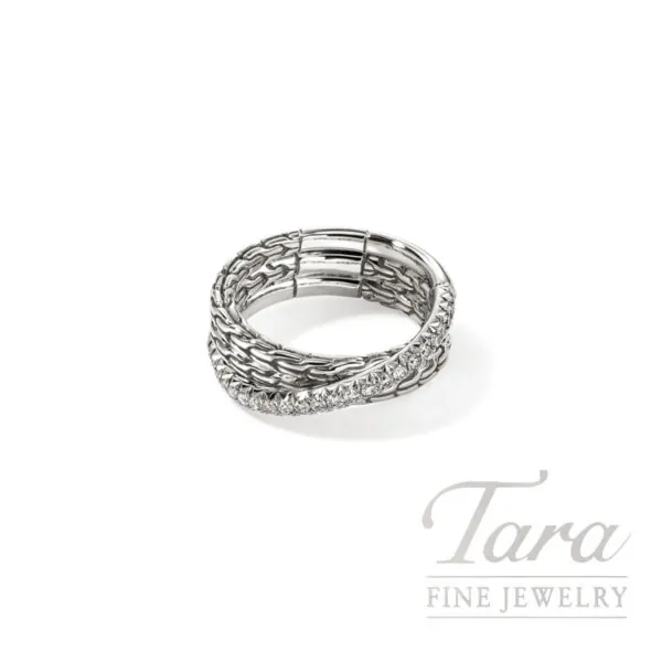 John Hardy Essential Pavé Crossover Ring, Sterling Silver, Diamonds