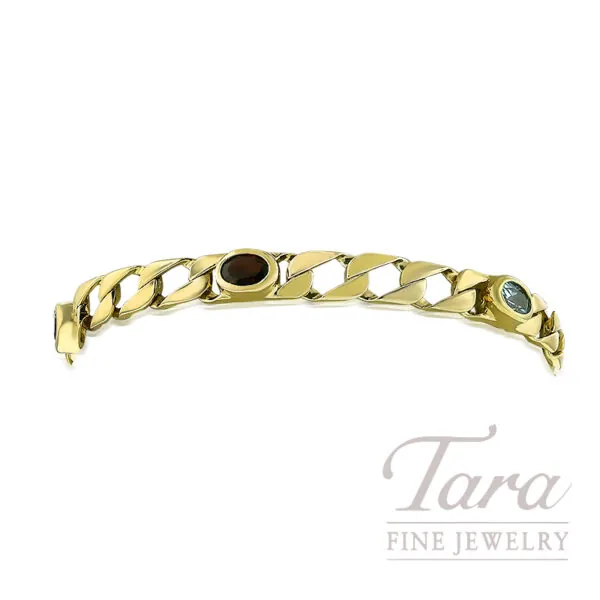 14K Yellow Gold Multi-Gemstone Chain Link Bracelet 7", 15.0G