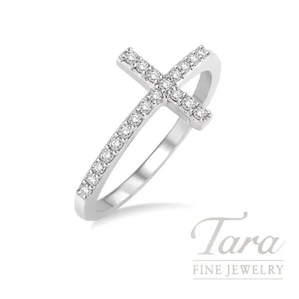 14K White Gold Diamond Cross Ring .20TDW, 2.1G
