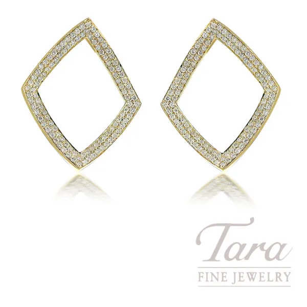 18K Yellow Gold Diamond Earrings 1.22TDW, 9.2G