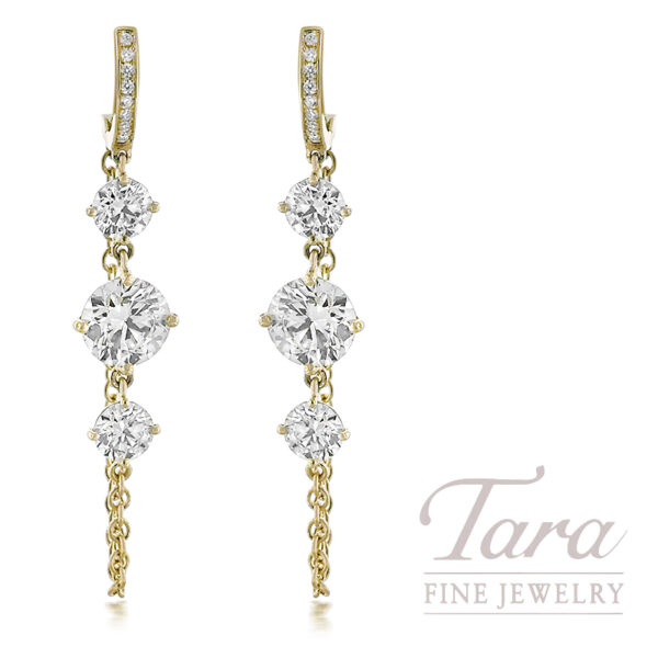 18K Yellow Gold Graduated Diamond Chain Earrings 4.41TDW, 5.1G