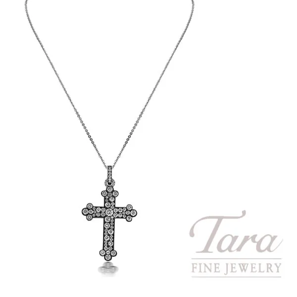Norman Covan 18K Yellow Gold and Reversible White Gold Oxidized Silver Diamond Cross Pendant 1.82TDW, 5.5G