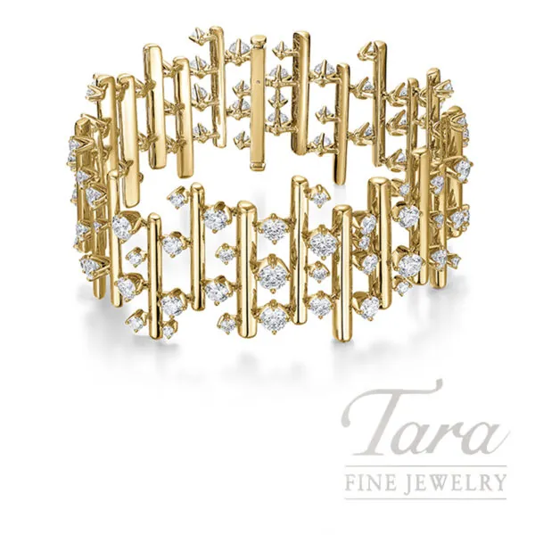 Hearts On Fire 18K Yellow Gold Barre Multi Row Diamond Bracelet, 6.97TDW