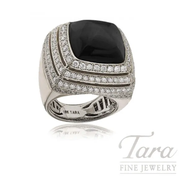 18K White Gold Black Onyx and Diamond Ring, 2.52TDW