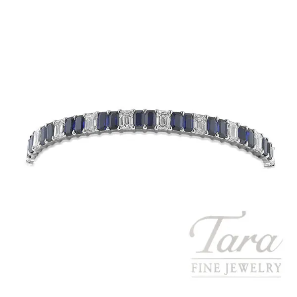 18K White Gold Blue Sapphire Diamond Bracelet 5.77TGW, 4.18TDW