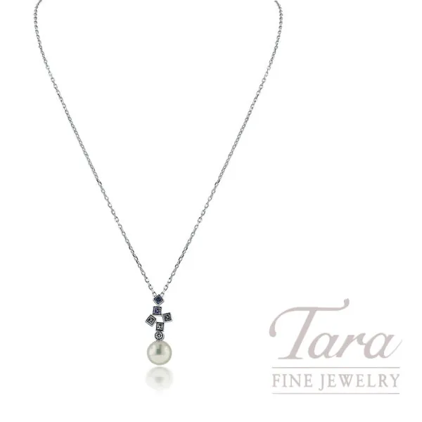 Mikimoto 18K White Gold Akoya A+ Pearl, Sapphire and Diamond Pendant Necklace