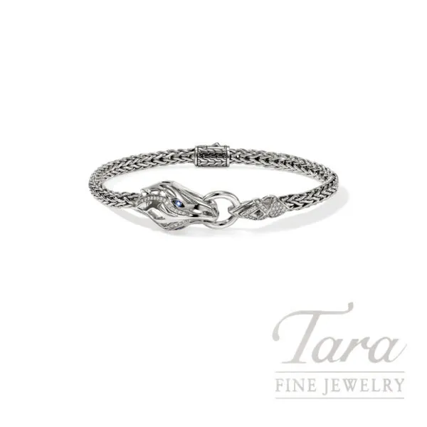 John Hardy Naga Bracelet, Sterling Silver, Diamonds, Blue Sapphire 3.5MM