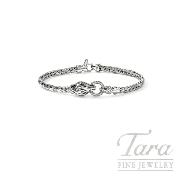 John Hardy Naga Bracelet, Sterling Silver, Diamonds, Blue Sapphire 3.5MM