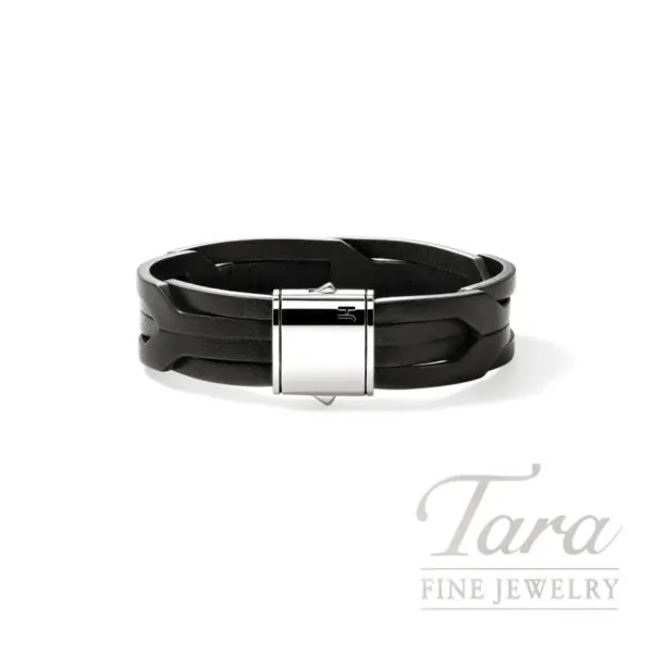 John Hardy Icon 50 Bracelet, Sterling Silver, Black Leather, 17MM
