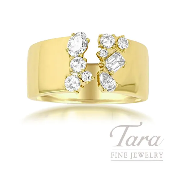 14K Yellow Gold Open Cuff Fashion Ring, 0.75TDW