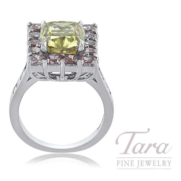 Platinum Yellow, Pink and White Diamond Ring 7.32TDW, 9.4G