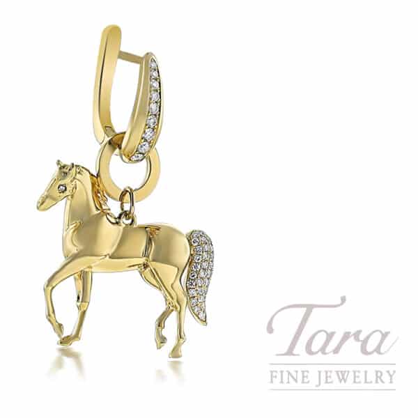 18K Yellow Gold Diamond Horse Motif Earrings .41TDW, 8.2G