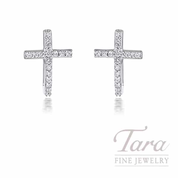 14K White Gold Diamond Cross Earrings 0.25TDW, 2.2G