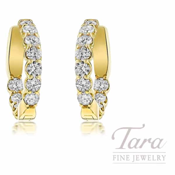 14K Yellow Gold Diamond 1/2" Eternity Hoop Earrings, 2.00TDW