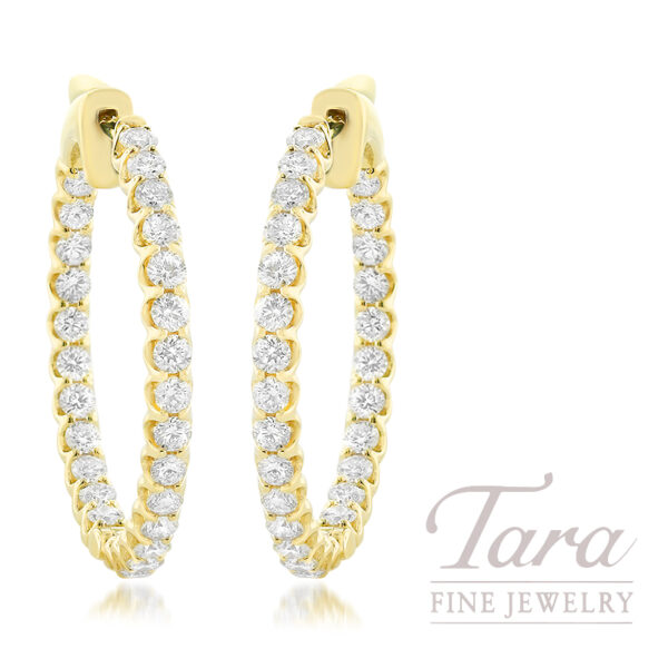 14K Yellow Gold Diamond Eternity Hoop Earrings, 3.00TDW