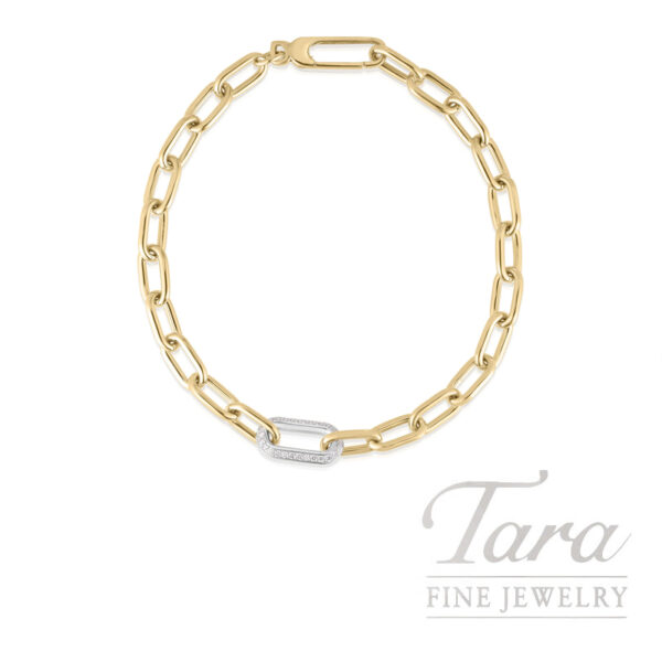 Roberto Coin 18K Yellow Gold Diamond Oval Link Bracelet with White Gold Accents 0.25TDW