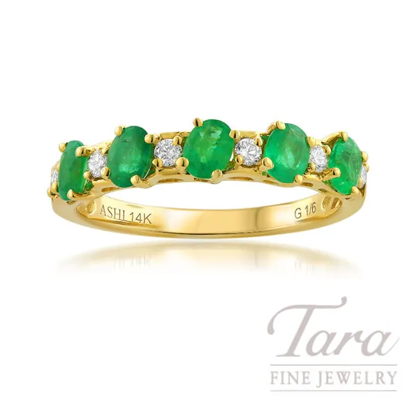 14K Yellow Gold Emerald and Diamond Band 2.3G