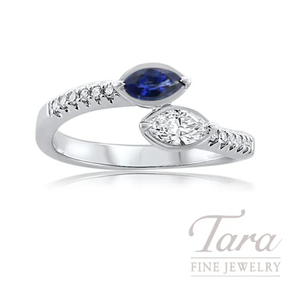 14K White Gold Blue Sapphire and Diamond Ring 0.35TDW, 3.1G