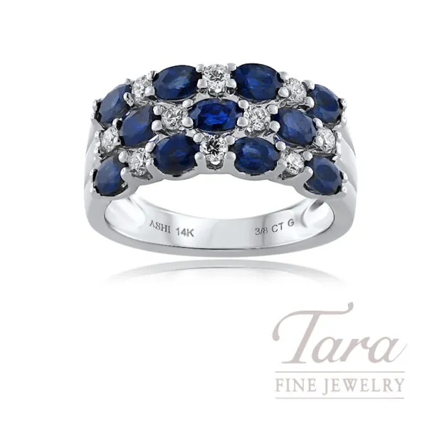 14K White Gold Blue Sapphire Diamond Ring 7.0G