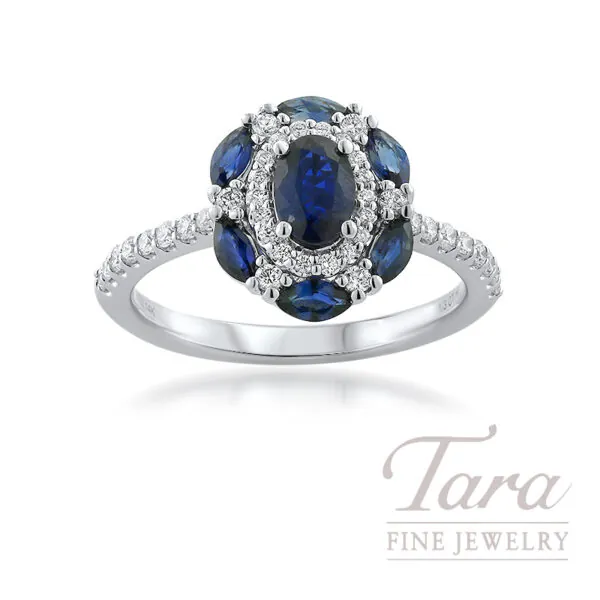 14K White Gold Diamond and Blue Sapphire Ring, 0.33TDW