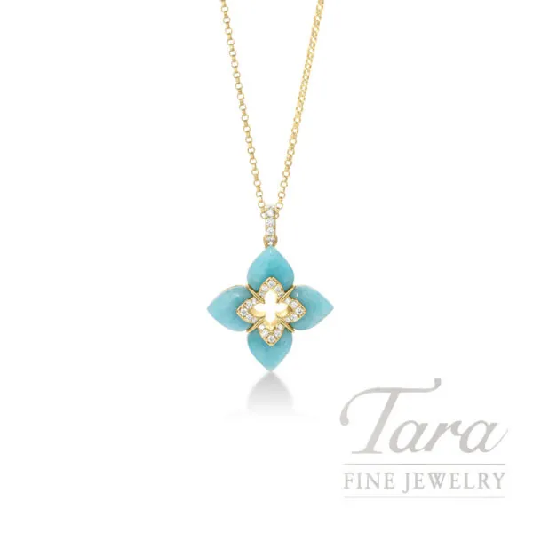 Roberto Coin 18K Yellow Gold Amazonite Diamond Necklace 0.17TDW