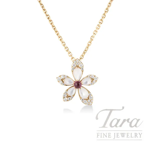 Roberto Coin 18K Rose Gold Mother of Pearl Diamond Flower Pendant Necklace