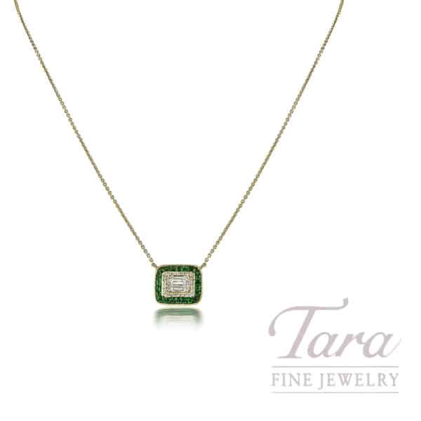 18K Yellow Gold Tsavorite Diamond Necklace .66TGW, .26TDW, 16-18"