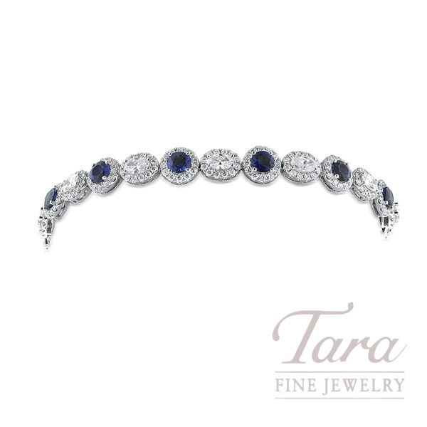 18K White Gold Blue Sapphire Diamond Bracelet 12.63G