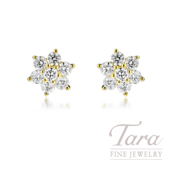 18K Yellow Gold Floral Diamond Earrings, 1.01TDW