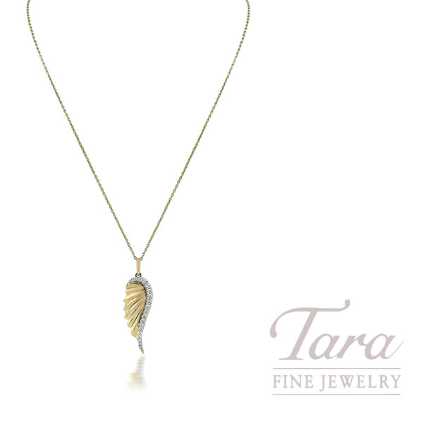 14K Yellow Gold Diamond Angel Wing Pendant Necklace 0.20TDW, 3.3G