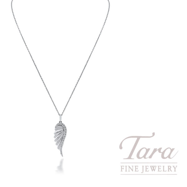 14K White Gold Diamond Angel Wing Pendant Necklace 0.20TDW, 3.1G