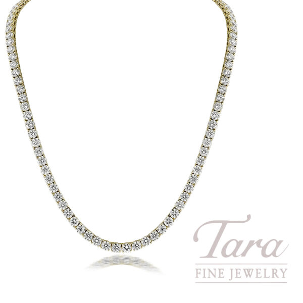 18K Yellow Gold Natural Diamond Tennis Necklace, 114 Round Diamonds 35.43TDW