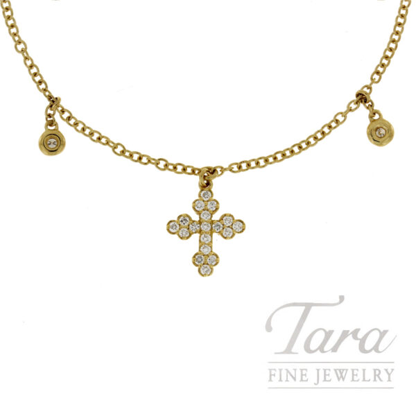 18K Yellow Gold Diamond Cross Necklace 0.21TDW