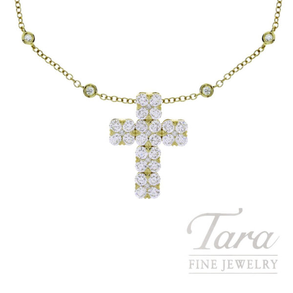 18K Yellow Gold Diamond Cross Station Necklace 1.92TDW, 5.63G