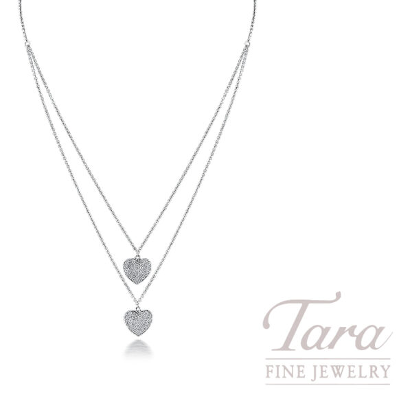 18K White Gold Diamond Double Heart Necklace 0.41TDW