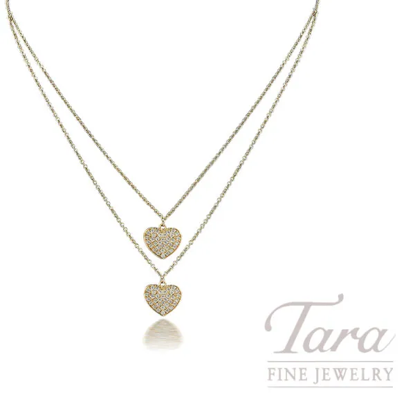 18K Yellow Gold Diamond Double Heart Necklace 0.40TDW