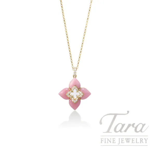 Roberto Coin 18K Yellow Gold Venetian Princess Pink Opal Diamond Necklace, 0.17TDW