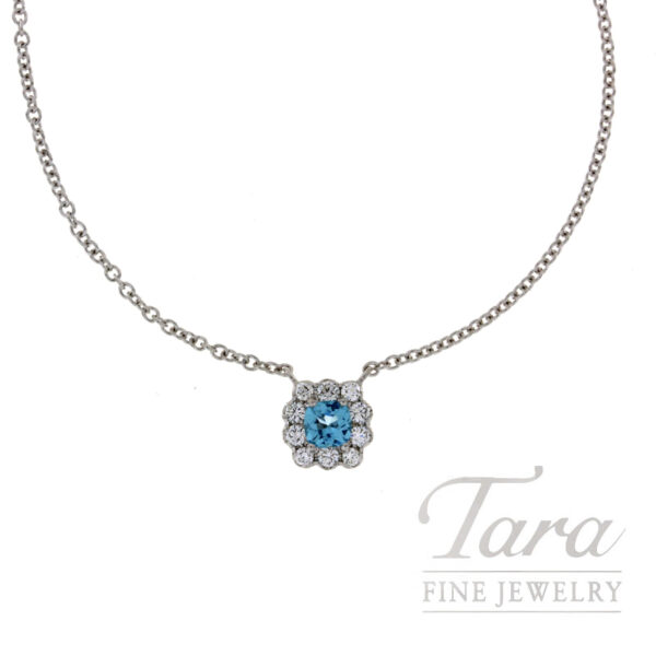 18K White Gold Diamond Apatite Pendant Necklace 0.31TGW, .24TDW