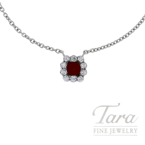 18K White Gold Ruby Diamond Pendant Necklace 0.35TGW, .23TDW