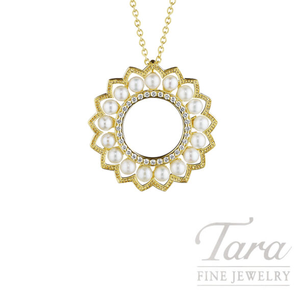 Verragio 18K Yellow Gold Reverie Diamond and Pearl Pendant Necklace 0.15TDW