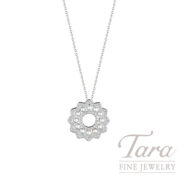 Verragio 18K White Gold Reverie Diamond and Pearl Pendant Necklace 0.25TDW
