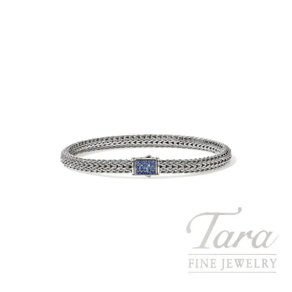 John Hardy Icon Bracelet, Sterling Silver, Blue Sapphire Clasp 5MM