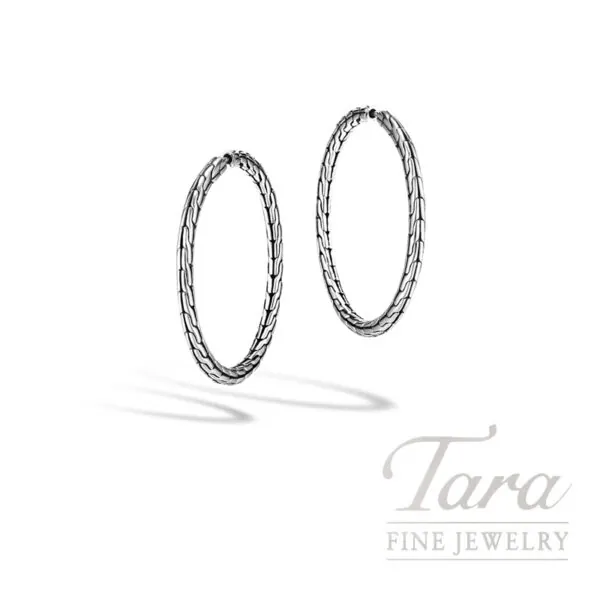 John Hardy Carved Chain Hoop Earring, Sterling Silver, 37MM