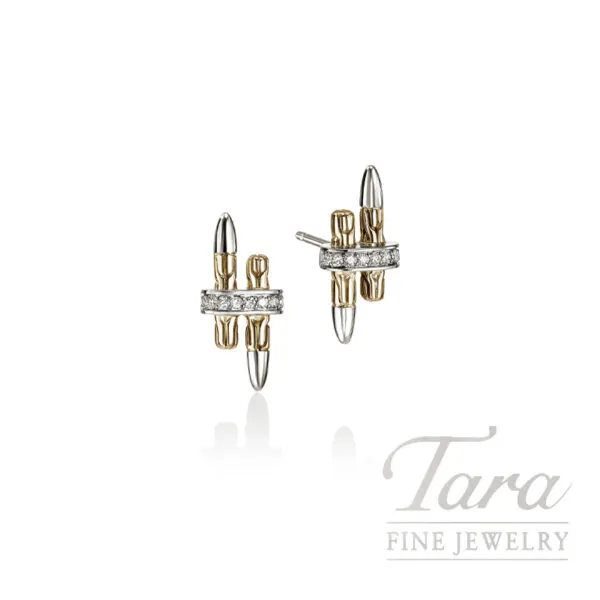 John Hardy Spear 14K Yellow Gold Sterling Silver Diamond Earrings, .012TDW