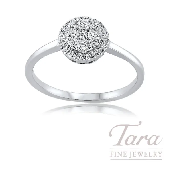 18K White Gold Halo Diamond Cluster Ring .30TDW