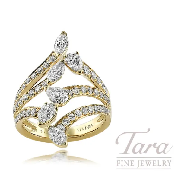 14K Yellow Gold Diamond Branch Ring, 2.25TDW
