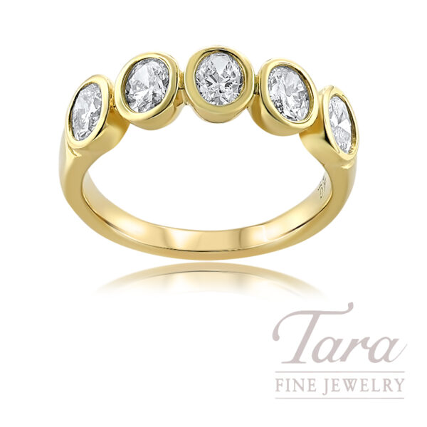 14K Yellow Gold Oval Diamond Bezel Set Ring 1.50TDW